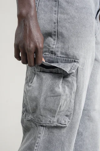 325- Jean wide leg cargo GREY - Vista 3