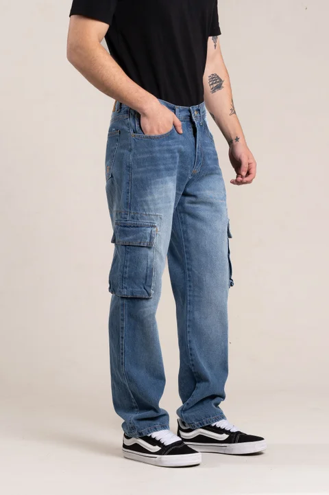 360 jean relaxed cargo azul