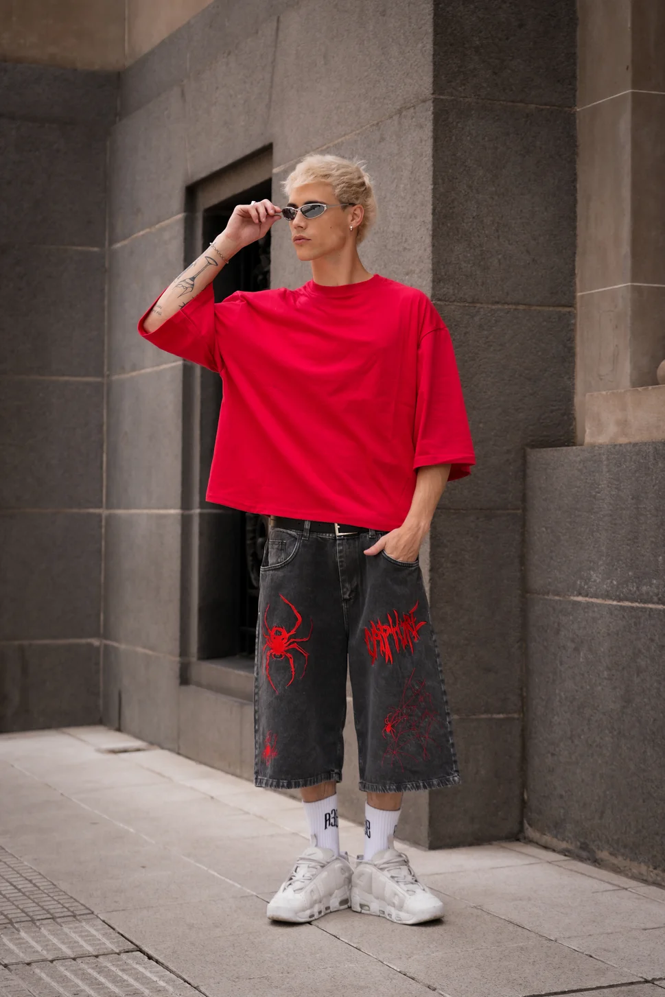 0615BNRE - BERMUDA BAGGY SPIDER RED