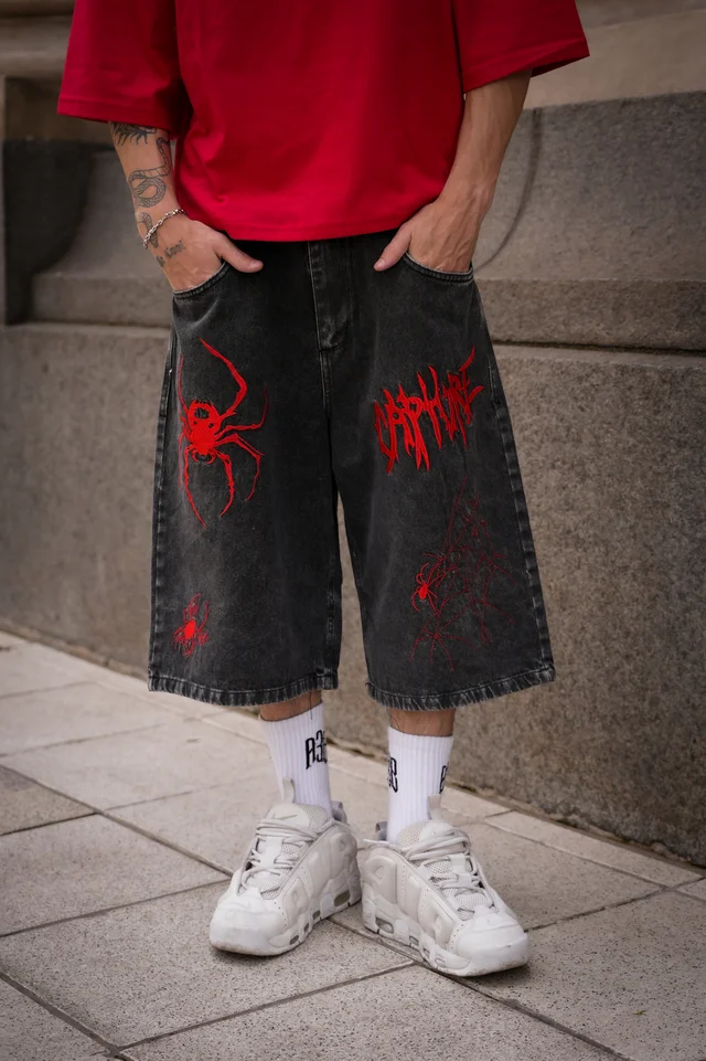 0615BNRE - BERMUDA BAGGY SPIDER RED