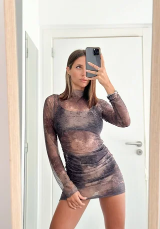 Vestido Tul Estamp. Fruncido - Vista 1